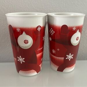 SET OF 2 2010 STARBUCKS Tall Christmas Coffee Mug 17.8 oz “STORIES ARE GIFTS”